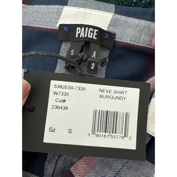 PAIGE Neve Button-Down Plaid Shirt  Burgundy Size SMALL NWT - Picture 11 of 13